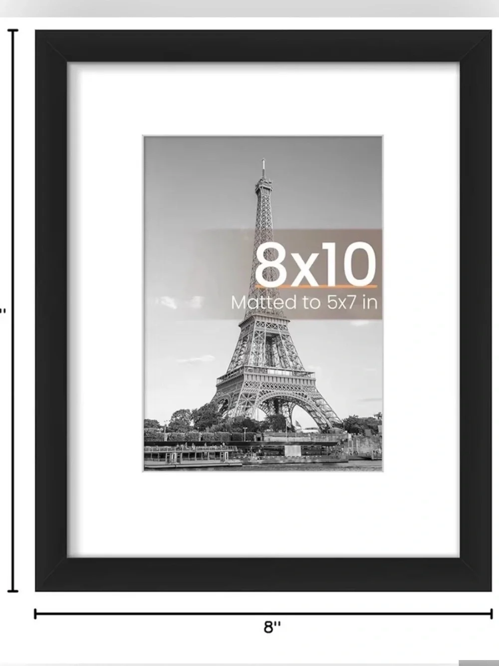 Set of 2 Black 8x10 Picture Frames with Mat | Displays 5x7 or 8x10 Photos